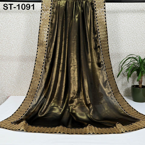 Black Designer Dupatta Satin Georgette Handmade Sequin Bridal Party Heavy Chunni, Women Sequin Scarf, Match with Indian Dresses Festive Gift