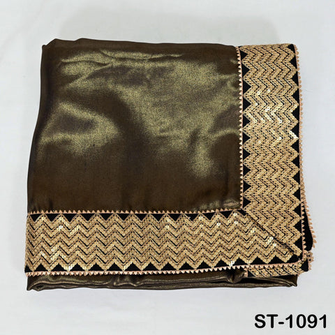 Black Designer Dupatta Satin Georgette Handmade Sequin Bridal Party Heavy Chunni, Women Sequin Scarf, Match with Indian Dresses Festive Gift