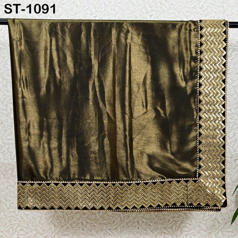 Black Designer Dupatta Satin Georgette Handmade Sequin Bridal Party Heavy Chunni, Women Sequin Scarf, Match with Indian Dresses Festive Gift