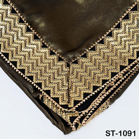 Black Designer Dupatta Satin Georgette Handmade Sequin Bridal Party Heavy Chunni, Women Sequin Scarf, Match with Indian Dresses Festive Gift