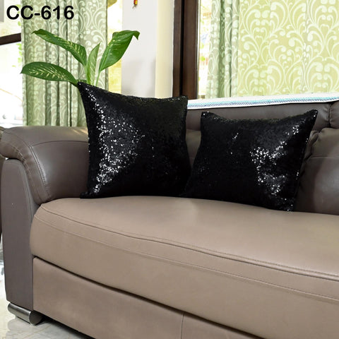 Black Sequin Cushion Cover | Decorative Throw Pillow | Handmade Embroidered Pillowcase | Sofa Bed Accent | Glam Home Decor | Bridal Gift