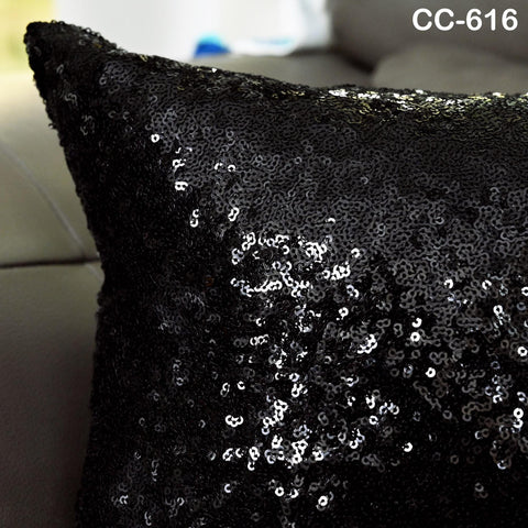 Black Sequin Cushion Cover | Decorative Throw Pillow | Handmade Embroidered Pillowcase | Sofa Bed Accent | Glam Home Decor | Bridal Gift