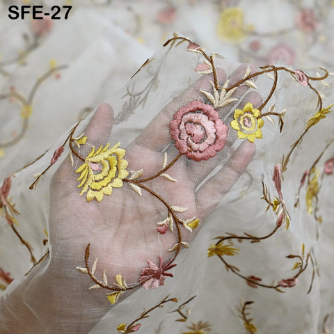 Pure Silk Organza Embroidered Fabric by the yard Indian Embroidery Bridal Sheer Floral Wedding Dress Delicate Designer Dress Material Saree