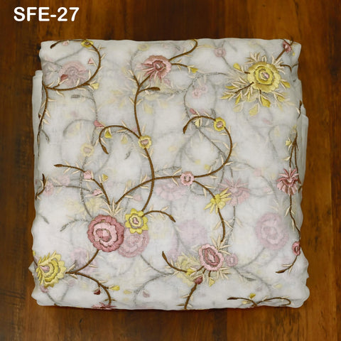 Pure Silk Organza Embroidered Fabric by the yard Indian Embroidery Bridal Sheer Floral Wedding Dress Delicate Designer Dress Material Saree