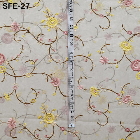 Pure Silk Organza Embroidered Fabric by the yard Indian Embroidery Bridal Sheer Floral Wedding Dress Delicate Designer Dress Material Saree