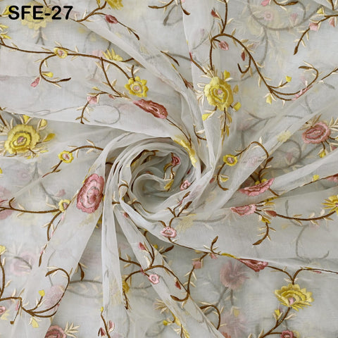 Pure Silk Organza Embroidered Fabric by the yard Indian Embroidery Bridal Sheer Floral Wedding Dress Delicate Designer Dress Material Saree