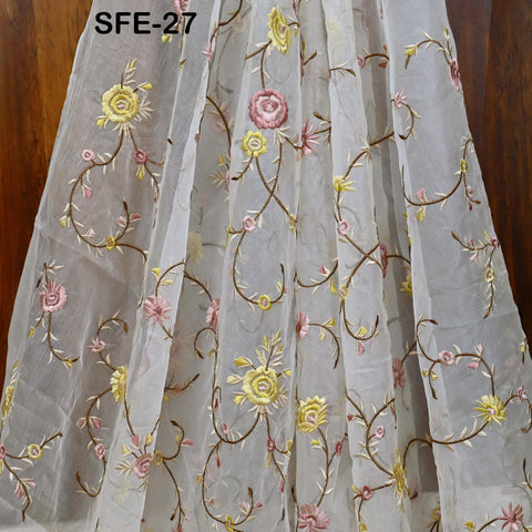 Pure Silk Organza Embroidered Fabric by the yard Indian Embroidery Bridal Sheer Floral Wedding Dress Delicate Designer Dress Material Saree