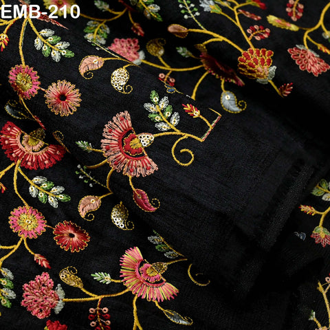 Indian Embroidered Fabric by the yard Sewing DIY Crafting Embroidery Wedding Dresses Fabric Costumes Dolls Bags Cushion Covers Table Runners