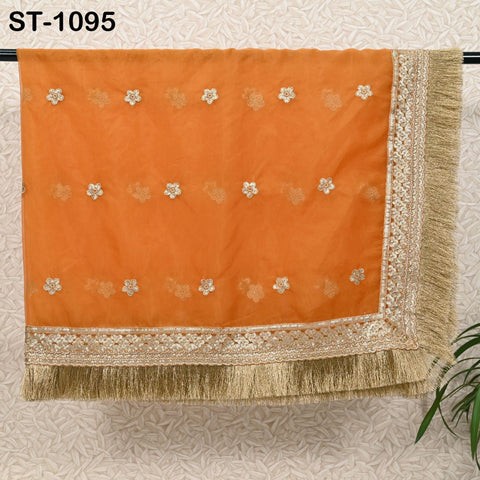 Orange Dupatta Sequin Embroidery Organza Dupatta Light Weight Indian Bridal Wedding Lehenga Women Chunni Veil Scarf Crafting Dress Gift Her