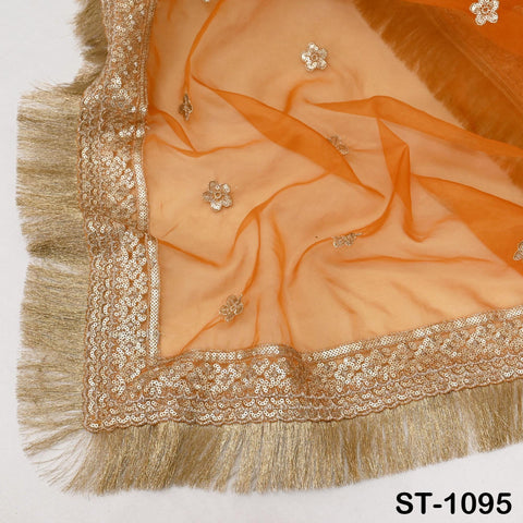 Orange Dupatta Sequin Embroidery Organza Dupatta Light Weight Indian Bridal Wedding Lehenga Women Chunni Veil Scarf Crafting Dress Gift Her