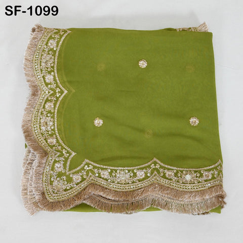 Green Georgette Dupatta for Women, Bridal Wedding lehenga Heavy Chunni Veil Sequin Scarf, Indian Ethnic Dress Costume Bridesmaid's Gift