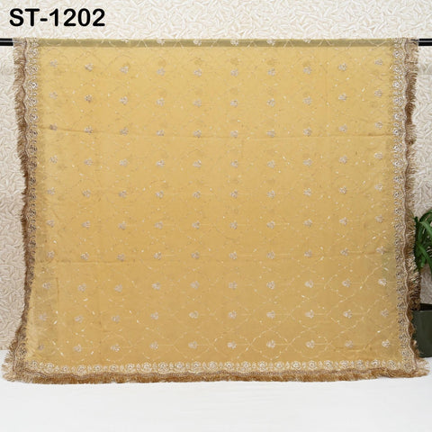 Beige Georgette Dupatta for Women, Bridal Wedding lehenga Heavy Chunni Veil Sequin Scarf, Indian Ethnic Dress Costume Bridesmaid's Gift