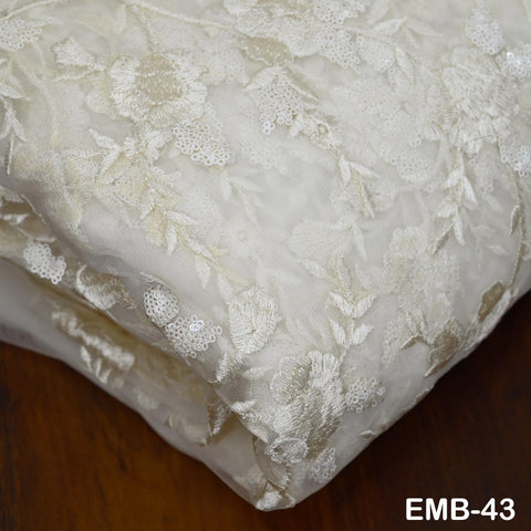 White Net Tulle Embroidery Sari Fabric Floral Embroidered Fabric by the Yard Indian fabric Saree Crafting Sewing wedding dress costumes doll
