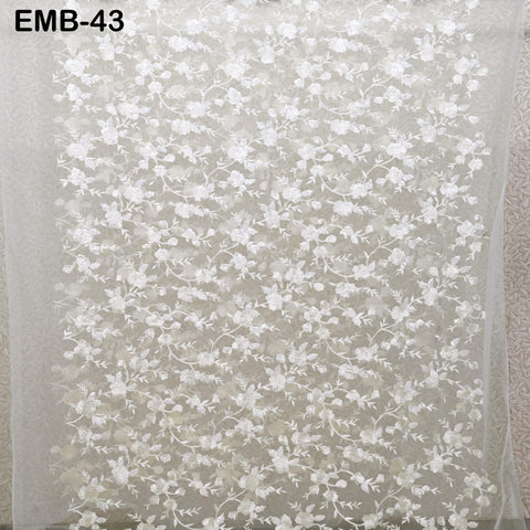 White Net Tulle Embroidery Sari Fabric Floral Embroidered Fabric by the Yard Indian fabric Saree Crafting Sewing wedding dress costumes doll