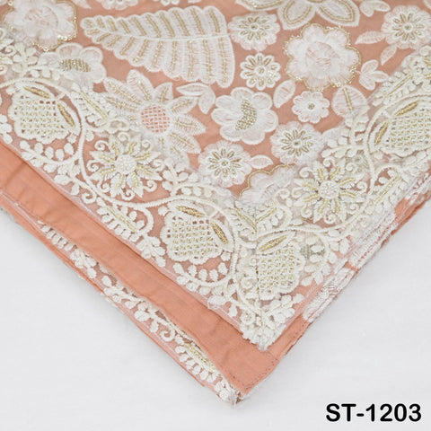 Peach Embroidered Dupatta Women Embroidery Georgette Chunni Bridal Veil Lehenga Wrap Stole Festival Wedding Punjabi Dress Chunri 2.4 Yard
