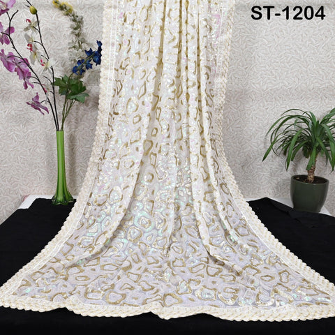 White Georgette Designer Dupatta for women, Bridal Wedding lehenga Chunni/Veil Sequin Scarf Indian Ethnic Dress Stole Ideal Gift Bridesmaid