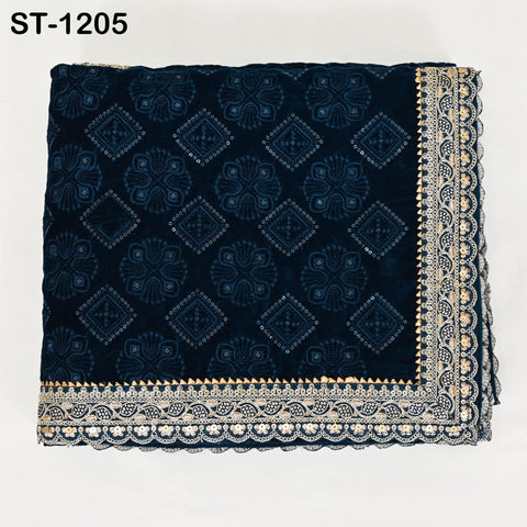 Teal Embroidered Velvet Shawl Designer Dupatta Embroidery on edges Gift Indian Chunni Bridal Veil Lehenga Festival Punjabi Wedding