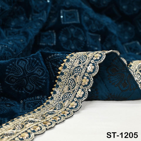 Teal Embroidered Velvet Shawl Designer Dupatta Embroidery on edges Gift Indian Chunni Bridal Veil Lehenga Festival Punjabi Wedding