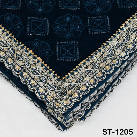 Teal Embroidered Velvet Shawl Designer Dupatta Embroidery on edges Gift Indian Chunni Bridal Veil Lehenga Festival Punjabi Wedding