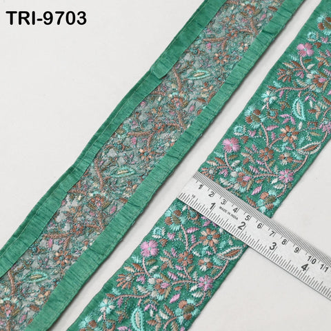 9 Yard Green Embroidery Ribbons 6cm Indian Sari Border Embroidered Crafting Sewing Tablecloth Lampshade making Home Decor Costumes Trimming