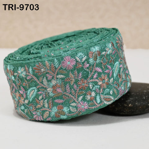 9 Yard Green Embroidery Ribbons 6cm Indian Sari Border Embroidered Crafting Sewing Tablecloth Lampshade making Home Decor Costumes Trimming