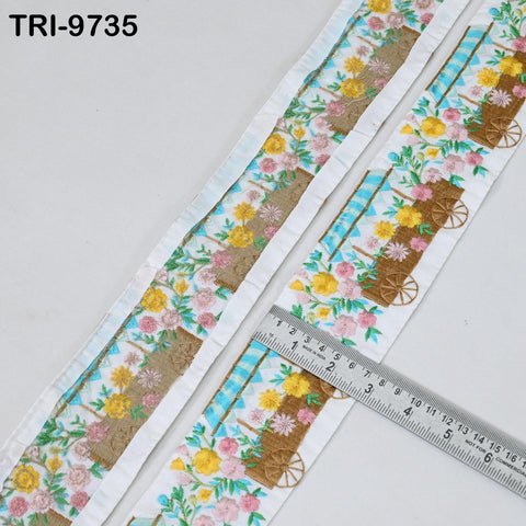 9-Yard Indian Embroidered Trim Embellishment Sari Border Embroidery Saree Ribbon Cushions Home Décor Sewing Clothing Costumes Trimmings 75mm