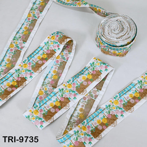 9-Yard Indian Embroidered Trim Embellishment Sari Border Embroidery Saree Ribbon Cushions Home Décor Sewing Clothing Costumes Trimmings 75mm