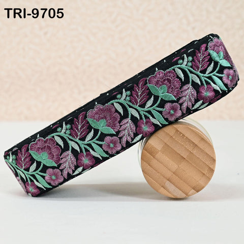 9 Yard Wine Indian Embroidery Ribbon 5cm Trim Sari Border DIY Crafting Sewing Embroidered Shoe making Designing Curtain Home Decor Trimmings