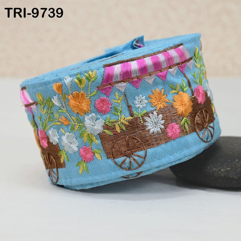 9-Yard Indian Embroidered Trim Embellishment Sari Border Embroidery Saree Ribbon Cushions Home Décor Sewing Clothing Costumes Trimmings 75mm