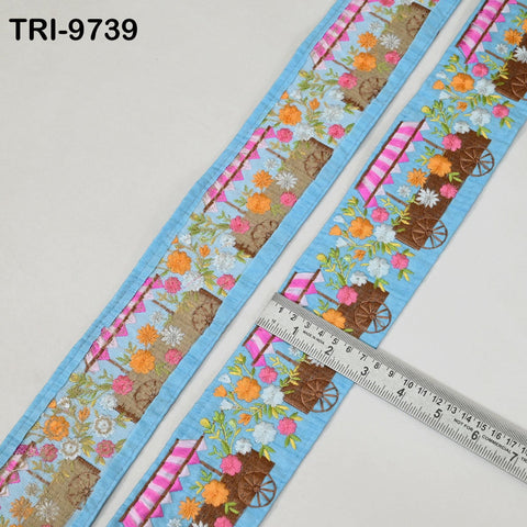 9-Yard Indian Embroidered Trim Embellishment Sari Border Embroidery Saree Ribbon Cushions Home Décor Sewing Clothing Costumes Trimmings 75mm