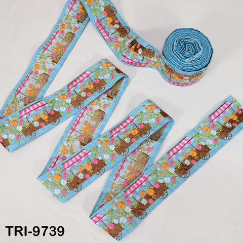 9-Yard Indian Embroidered Trim Embellishment Sari Border Embroidery Saree Ribbon Cushions Home Décor Sewing Clothing Costumes Trimmings 75mm