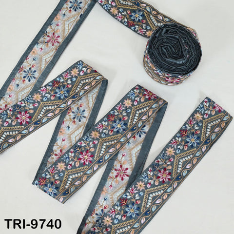 9 Yard Grey Indian Ribbon Trims 8cm Embroidered Decorative Fabric Laces Sari Border Saree Curtains Home Decor Sewing Accessory DIY Crafting