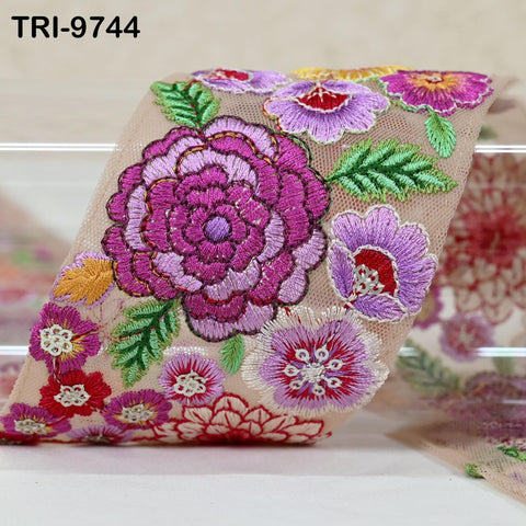 3 Yard Floral Embroidery 65mm Ribbon Fabric Trim Embroidered Saree Border Crafting Sewing Beach Bags Home Decor Embellishment Trimmings