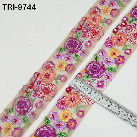 3 Yard Floral Embroidery 65mm Ribbon Fabric Trim Embroidered Saree Border Crafting Sewing Beach Bags Home Decor Embellishment Trimmings