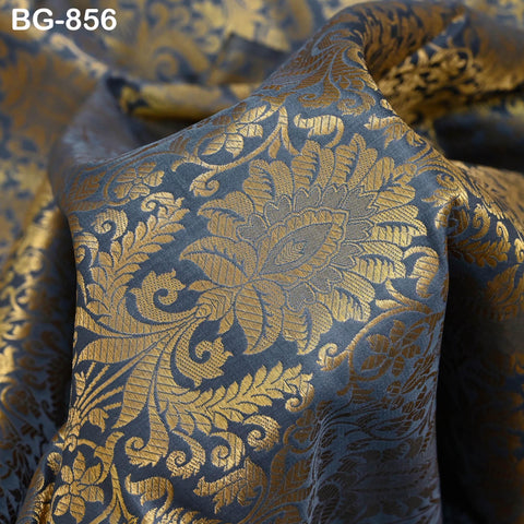 Indian Grey Brocade by the Yard Banarasi Fabric Wedding Dress Bridesmaid Lehenga Blouses Home Furnishing Fabric Banaras Crafting Brocade