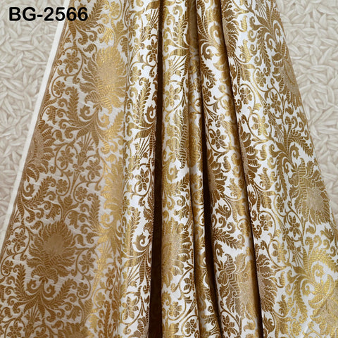 Indian White Brocade by the yard Banarasi Wedding Dress Material Lehenga Skirts Vest or Corset Fabric Theatrical Costumes Upholstery Curtain