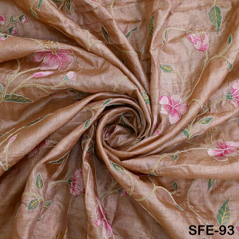 Pure Tussar Silk Embroidery Fabric by the yard Indian Embroidered Raw Silk Wild Natural Handmade Peace Silk Tussah Dresses Material Costumes
