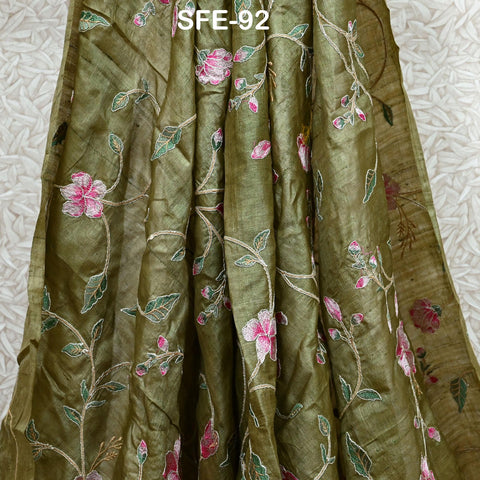 Pure Tussar Silk Embroidery Fabric by the yard Indian Embroidered Raw Silk Wild Natural Handmade Peace Silk Tussah Dresses Material Costumes