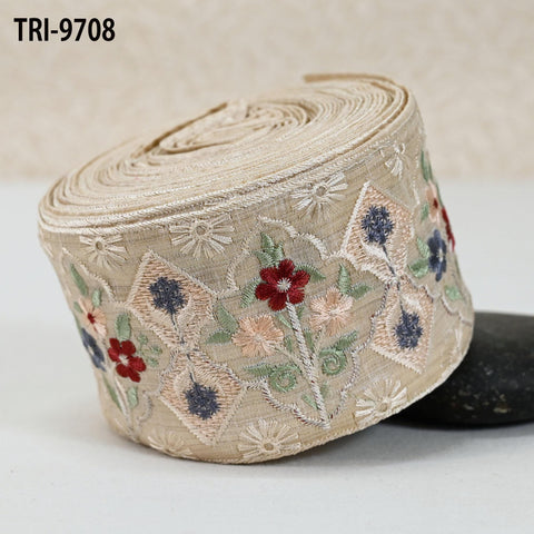 3 Yard Indian Trims Embroidered Decorative Fabric 8cm Laces Sari Border Ribbon Home Decor Sewing Accessory DIY Crafting Victorian Handbags