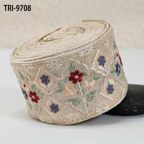 9 Yard Indian Trims Embroidered Decorative Fabric Laces Sari Border Ribbon Home Decor Sewing Accessory DIY Crafting Victorian Handbags 8cm