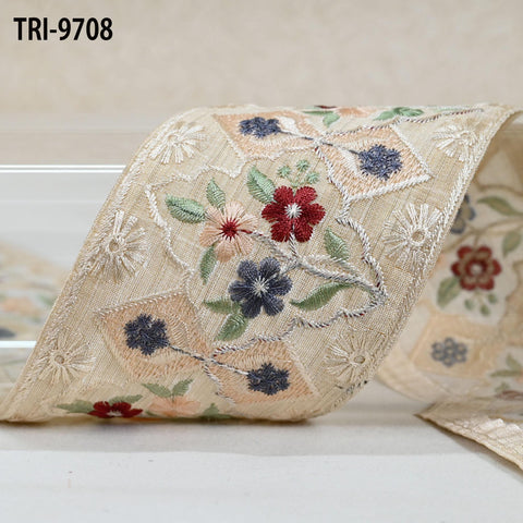 3 Yard Indian Trims Embroidered Decorative Fabric 8cm Laces Sari Border Ribbon Home Decor Sewing Accessory DIY Crafting Victorian Handbags