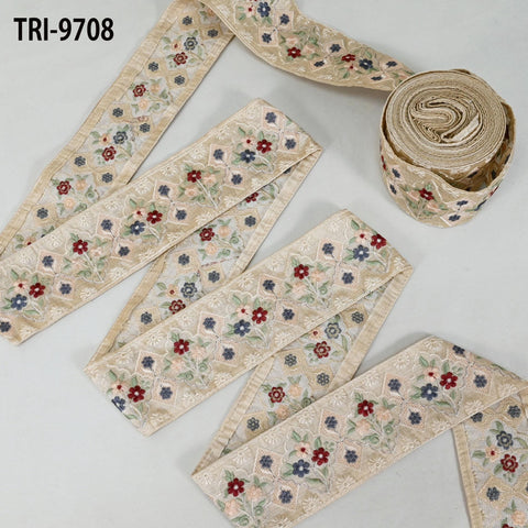 9 Yard Indian Trims Embroidered Decorative Fabric Laces Sari Border Ribbon Home Decor Sewing Accessory DIY Crafting Victorian Handbags 8cm