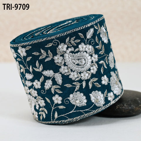 9 Yard Blue Embroidery Trim Indian Embroidered Ribbon Laces Fabric Sari Border Crafting Saree Sewing Embellishment Costumes Trimmings 10 cm