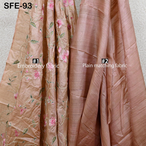 Pure Tussar Silk Embroidery Fabric by the yard Indian Embroidered Raw Silk Wild Natural Handmade Peace Silk Tussah Dresses Material Costumes