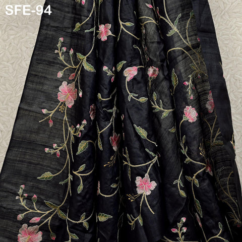 Pure Tussar Silk Embroidery Fabric by the yard Indian Embroidered Raw Silk Wild Natural Handmade Peace Silk Tussah Dresses Material Costumes