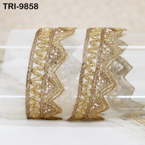 Dyeable Organza Lace Border - Gold Trim by 3 Yard Indian Laces – Gold Zari Handmade Trim for Bridal Sarees, Dupattas Indian Trim for Lehenga