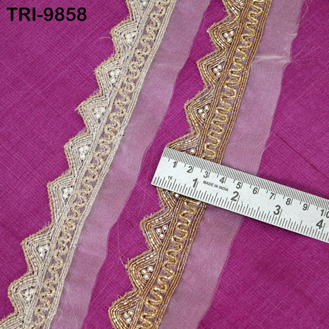 Dyeable Organza Lace Border - Gold Trim by 3 Yard Indian Laces – Gold Zari Handmade Trim for Bridal Sarees, Dupattas Indian Trim for Lehenga