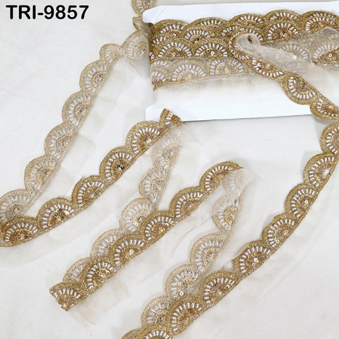 Handmade Gold Embroidered Saree Border on Dyeable Organza – Indian Handmade Trim for Dupatta & Lehenga - Trim by 3 Yard bridal couture Lace