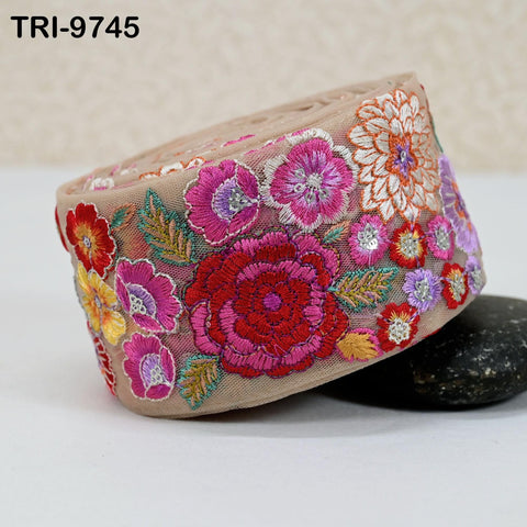 9 Yard Floral Embroidery Ribbon Fabric Trim Embroidered Saree Border Crafting Sewing Beach Bags Home Decor Embellishment Trimmings 65mm