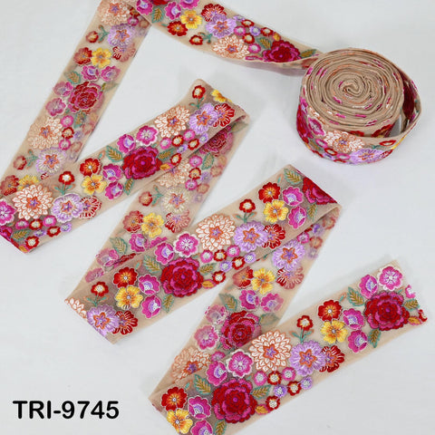 9 Yard Floral Embroidery Ribbon Fabric Trim Embroidered Saree Border Crafting Sewing Beach Bags Home Decor Embellishment Trimmings 65mm